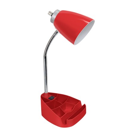LIMELIGHTS Gooseneck Organizer Desk Lamp with Holder and Charging Outlet, Red LD1057-RED